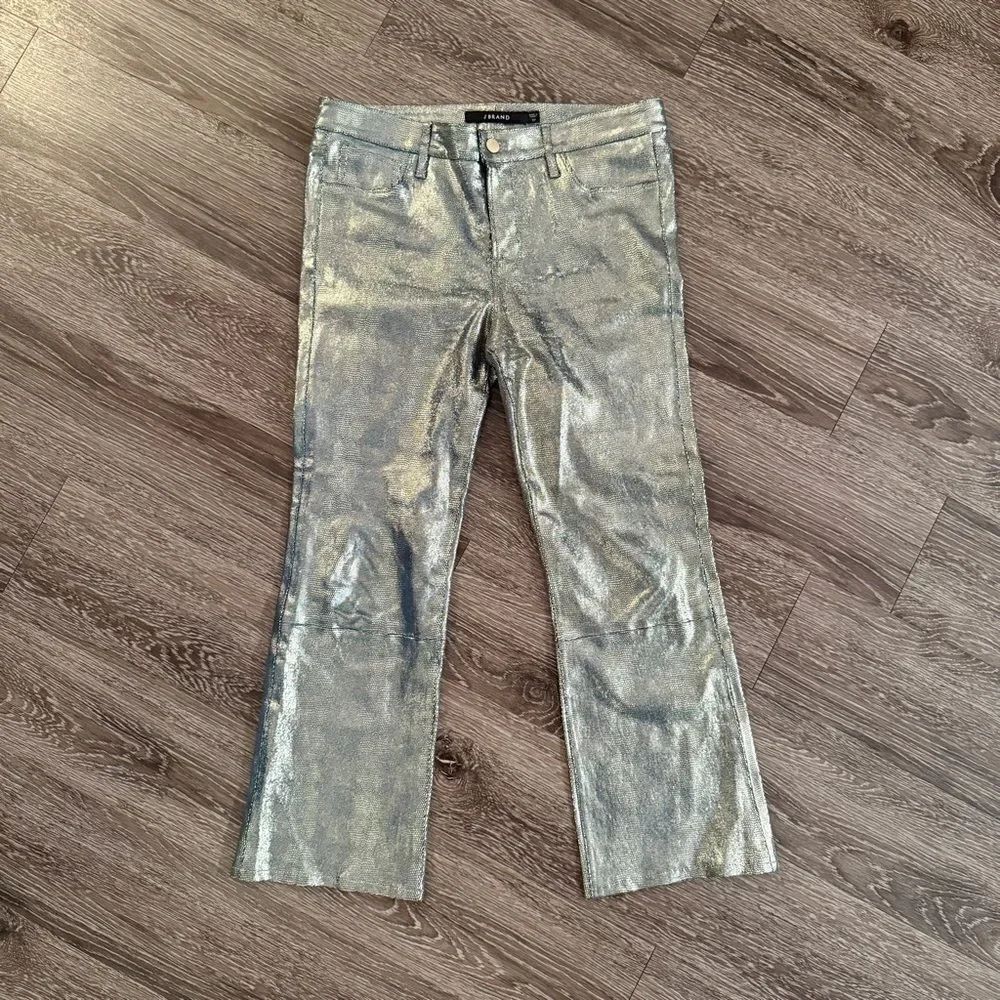 J Brand Selena Metallic Foiled Leather Crop Boot Jean